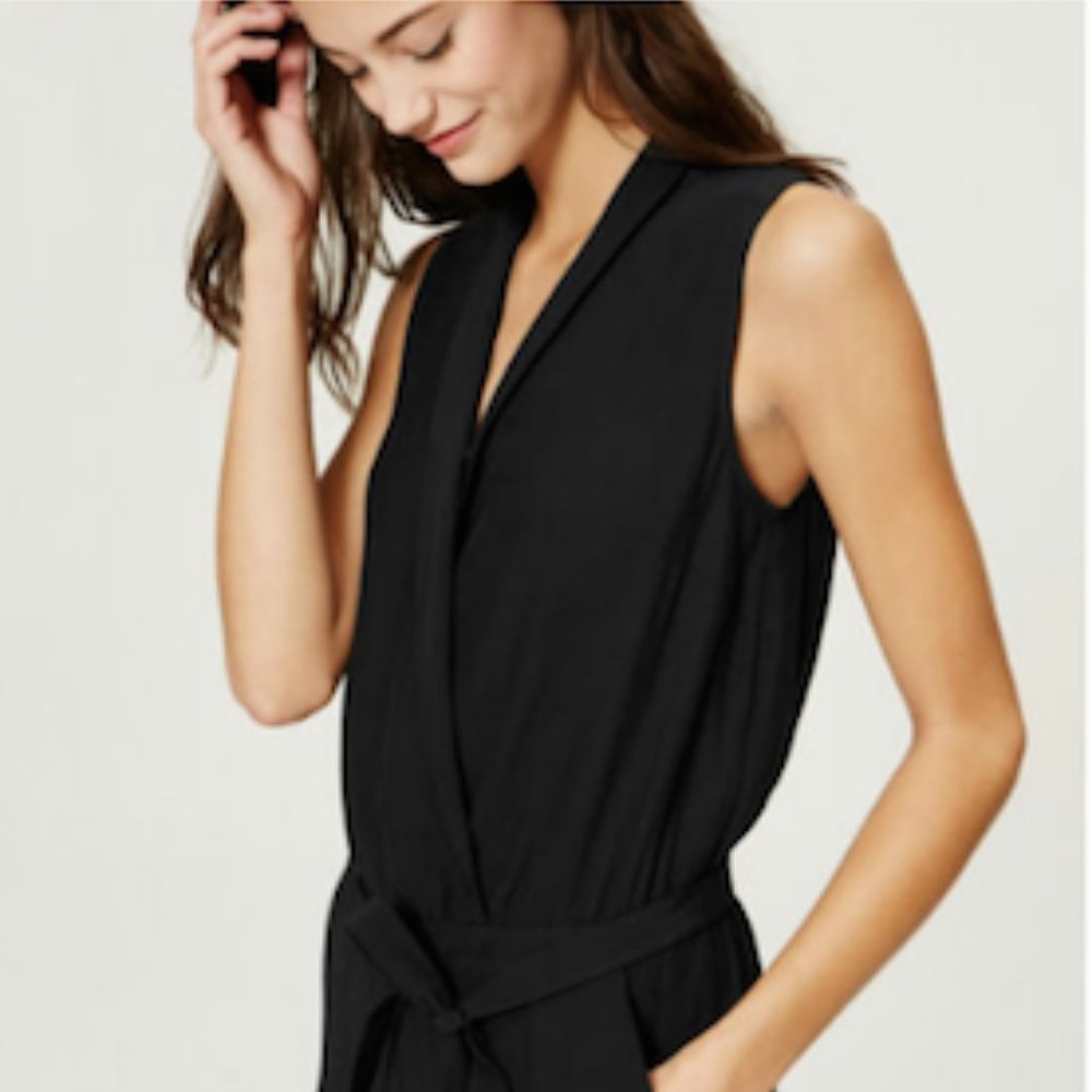 LOFT Women Black Sleeveless Tuxedo Wrap Jumpsuit